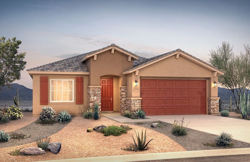 The Manzanita shown in Elevation B with elegant stone detailing.