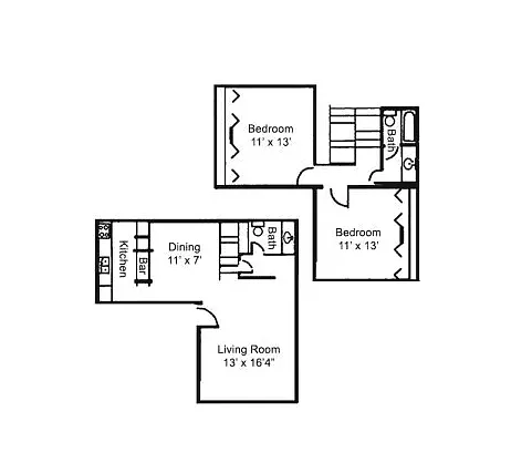 Floor plan 2 Bedroom 1.5 Bath Townhome
