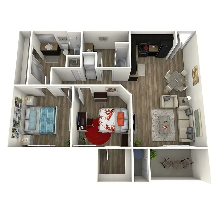 Floor plan 2 Bedroom 2 Bath B1