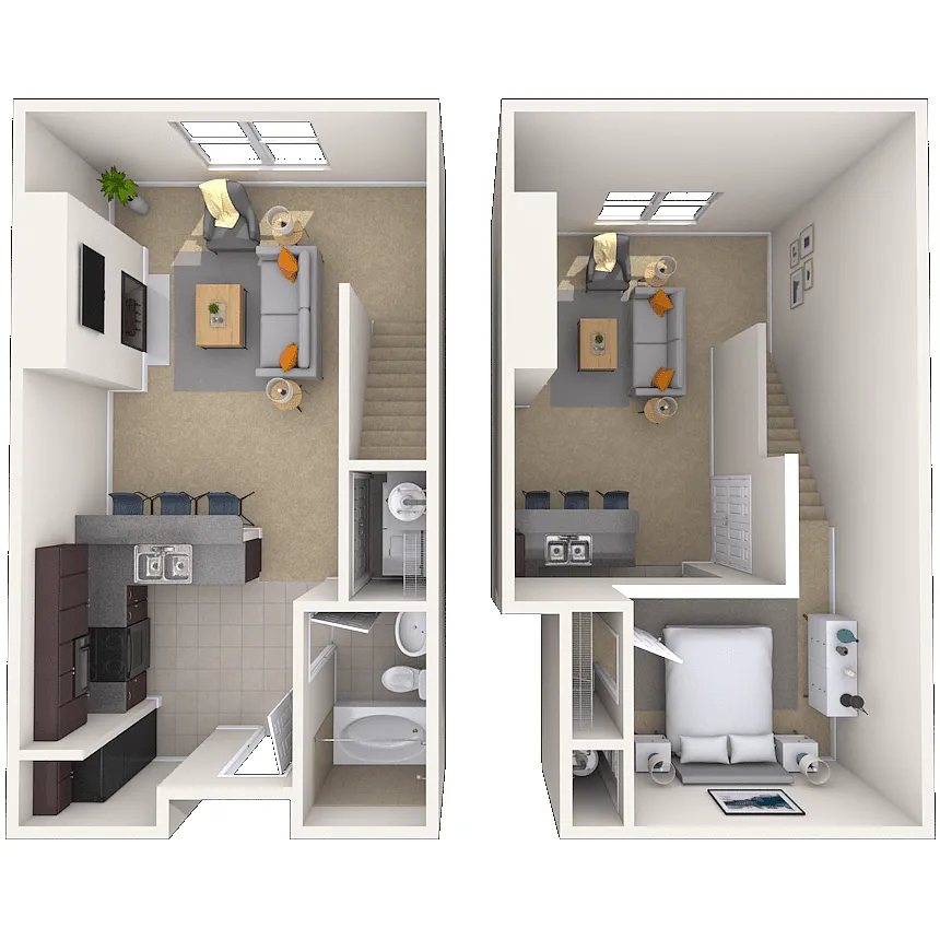Floor plan Dual Level 0x1 632 SF