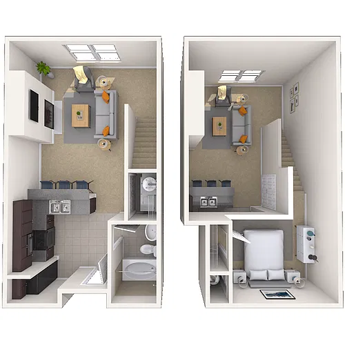 Floor plan Dual Level 0x1 632 SF