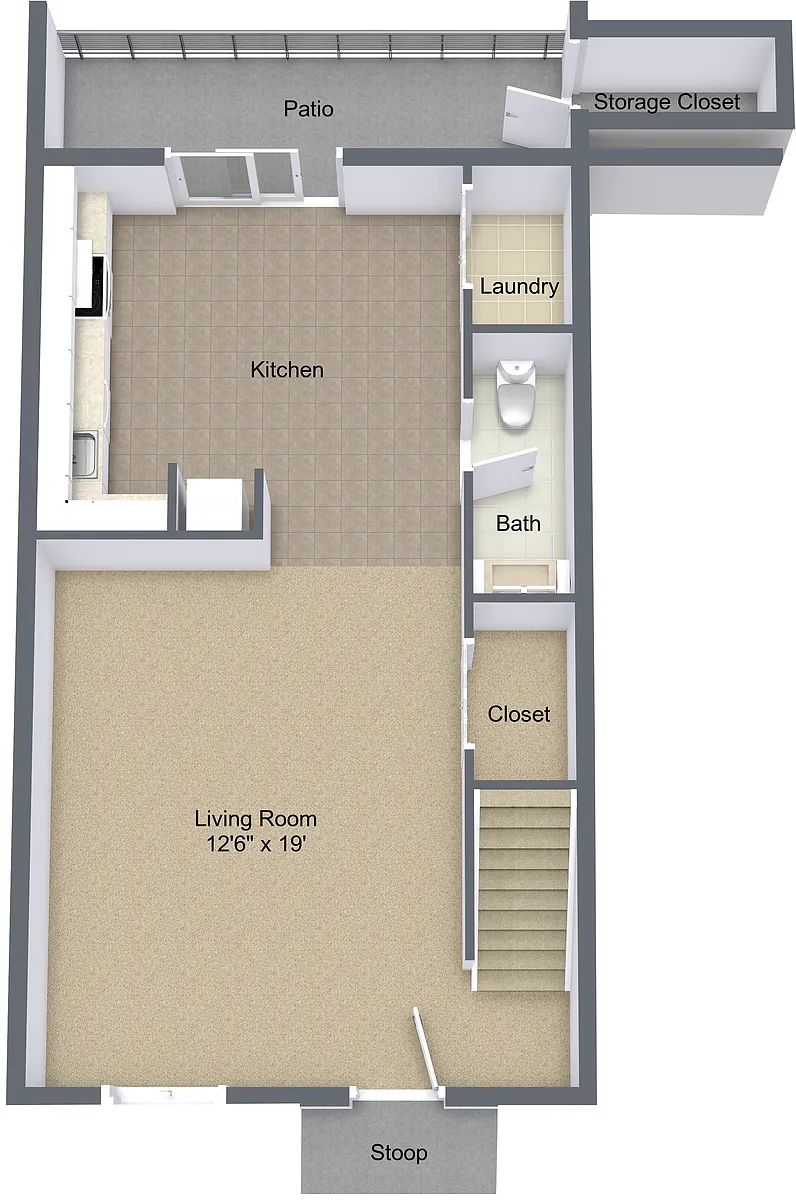 Floor plan Three Bedroom Townhome 1st Floor