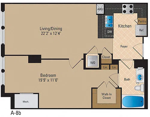 Floor plan 1 Bedroom, 1 Bath 793 SF A8