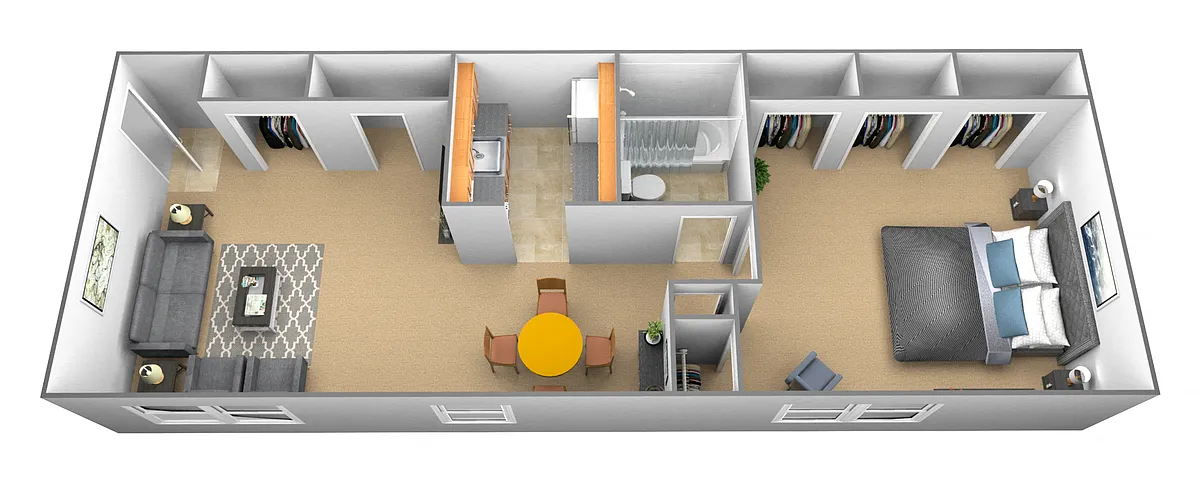 Floor plan 1 Bedroom 1 Bath - Lauren Floor Plan