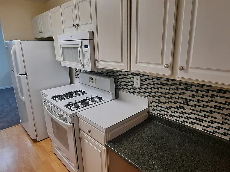 Kitchen has garbage disposal, gas stove, microwave, and dishwasher.