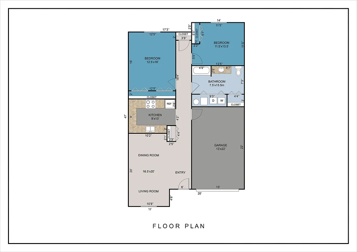 Floor plan 2 Bed 1 Bath