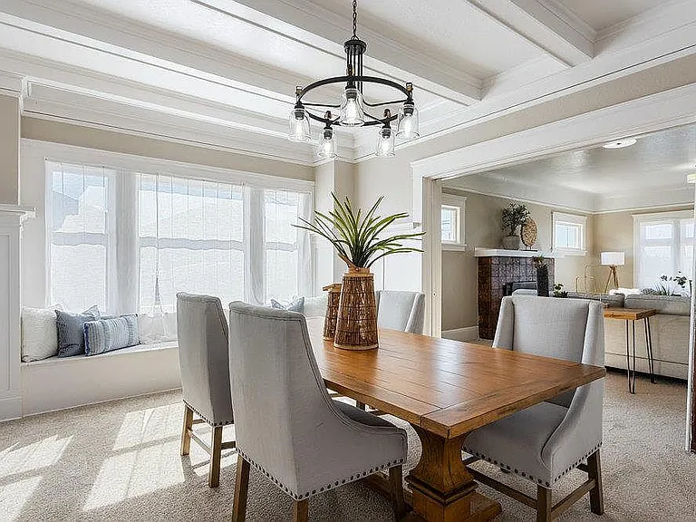 Dining area- this now has an island to the left and hardwood floors throughout