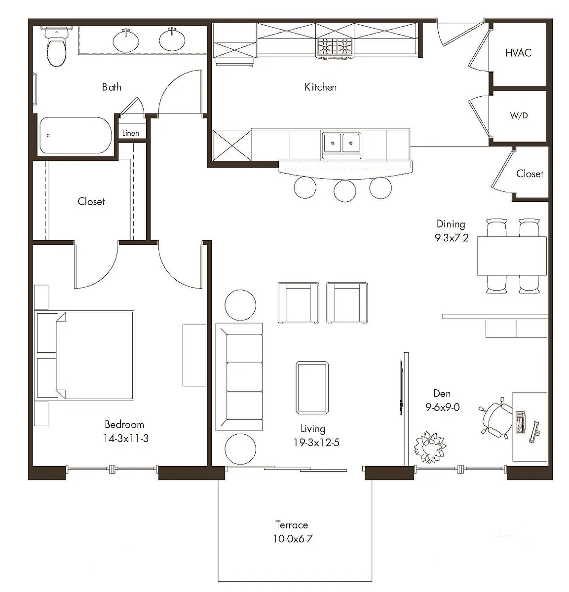 Floor plan 1 Bedroom plus Den