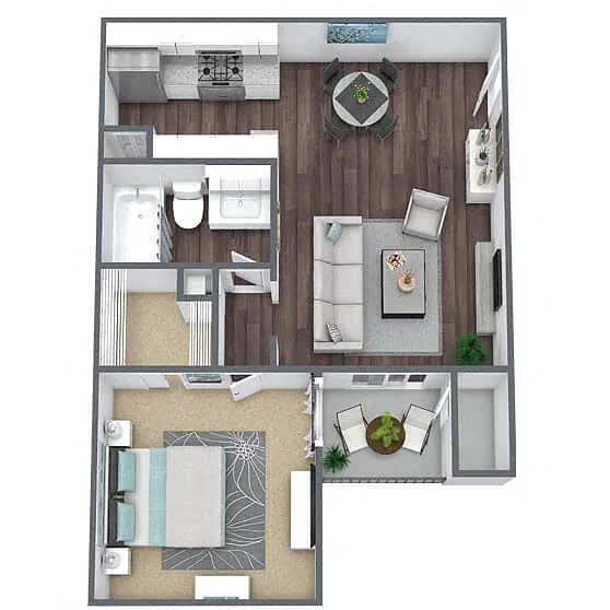 Floor plan A2: 1 Bed 1 Bath