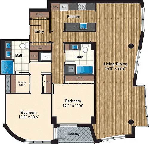 Floor plan Two Bedroom Two Bath H 1493