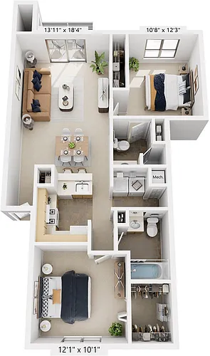 Floor plan Two Bedroom, Two Bath