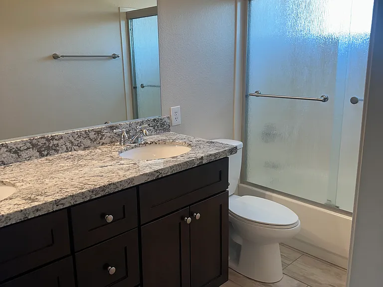 Dual sink in the master bathroom.