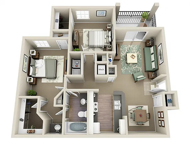 Floor plan 2 Bed 1 Bath - Sydney (1045 sq ft)