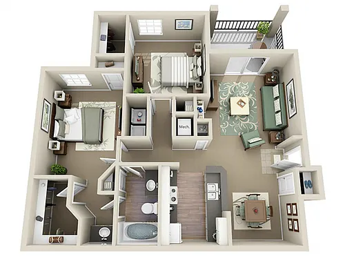 Floor plan 2 Bed 1 Bath - Sydney (1045 sq ft)