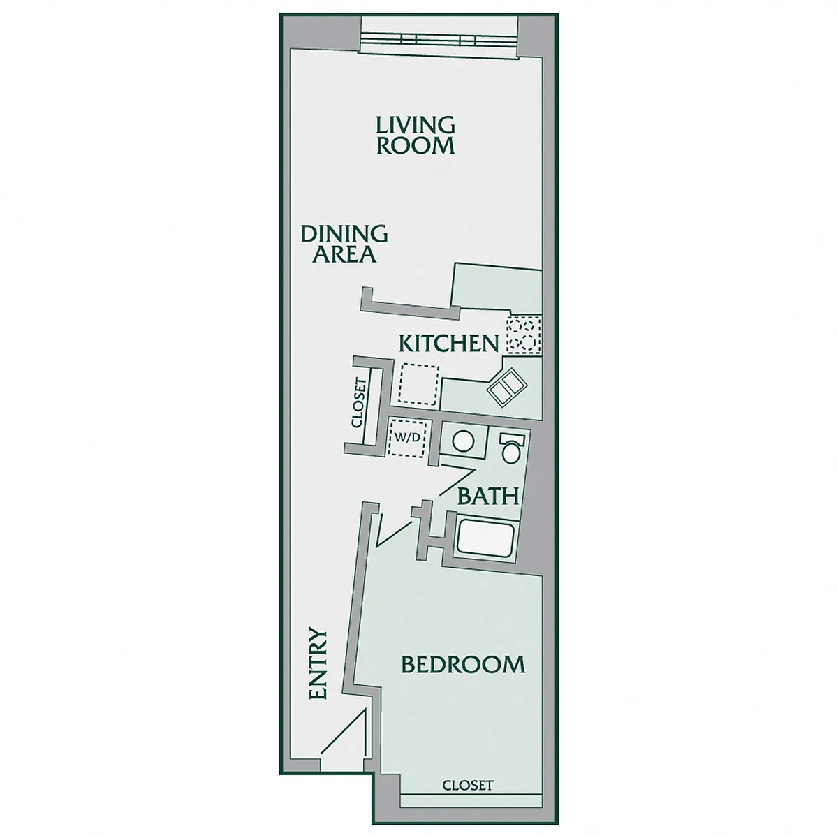 Floor plan 1 Bedroom, 1 Bathroom - 720 SF