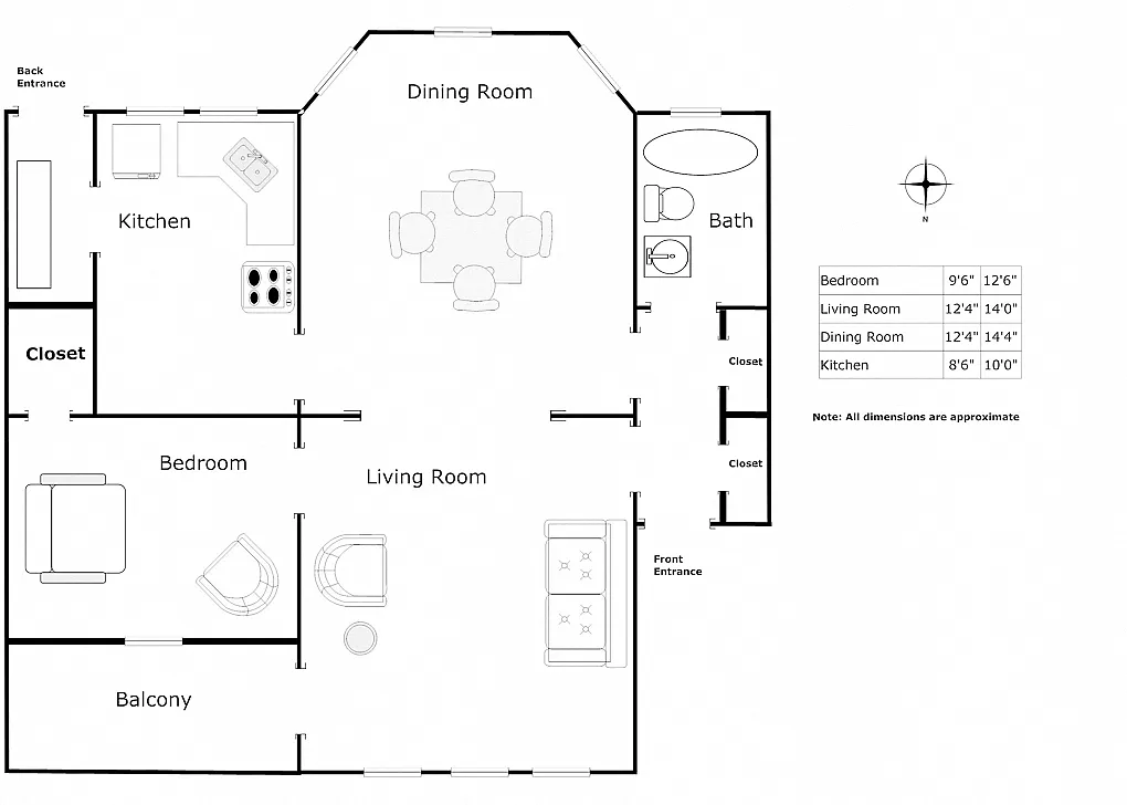 Floor plan 1 Bedroom - 1 Bathroom