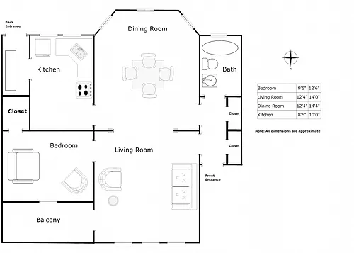 Floor plan 1 Bedroom - 1 Bathroom