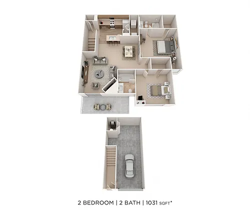 Floor plan Two Bedroom 2 Bath- 1031 sqft