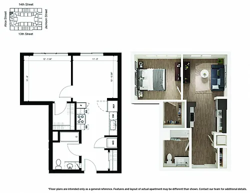 Floor plan A2 1 Bedroom