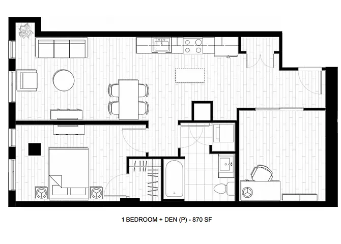 Floor plan 1 Bed 1 Bath Den P