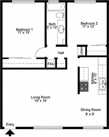 Floor plan 2 Bedroom 1 Bath