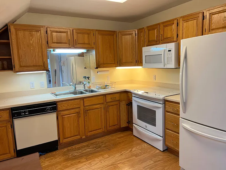 Kitchen, mirror over sink, new dishwasher, electric stove, under-cabinet lights, 15.6 x 11'