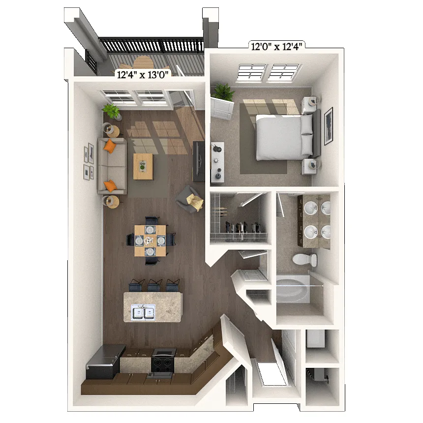 Floor plan Traditional 1x1 813 SF