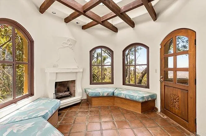 Upstairs fireplace nook. Door opens to the "wine patio."