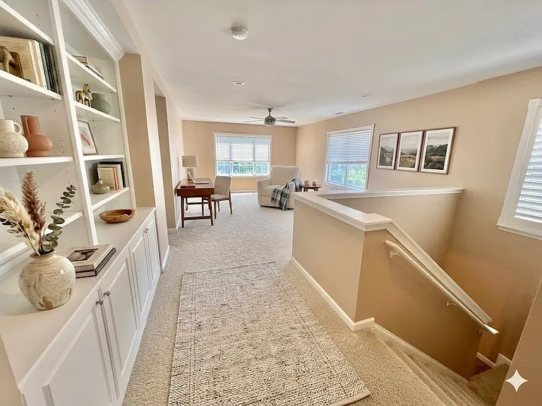 Upstairs Hallway and Loft with built in bookcase (Virtually Staged)