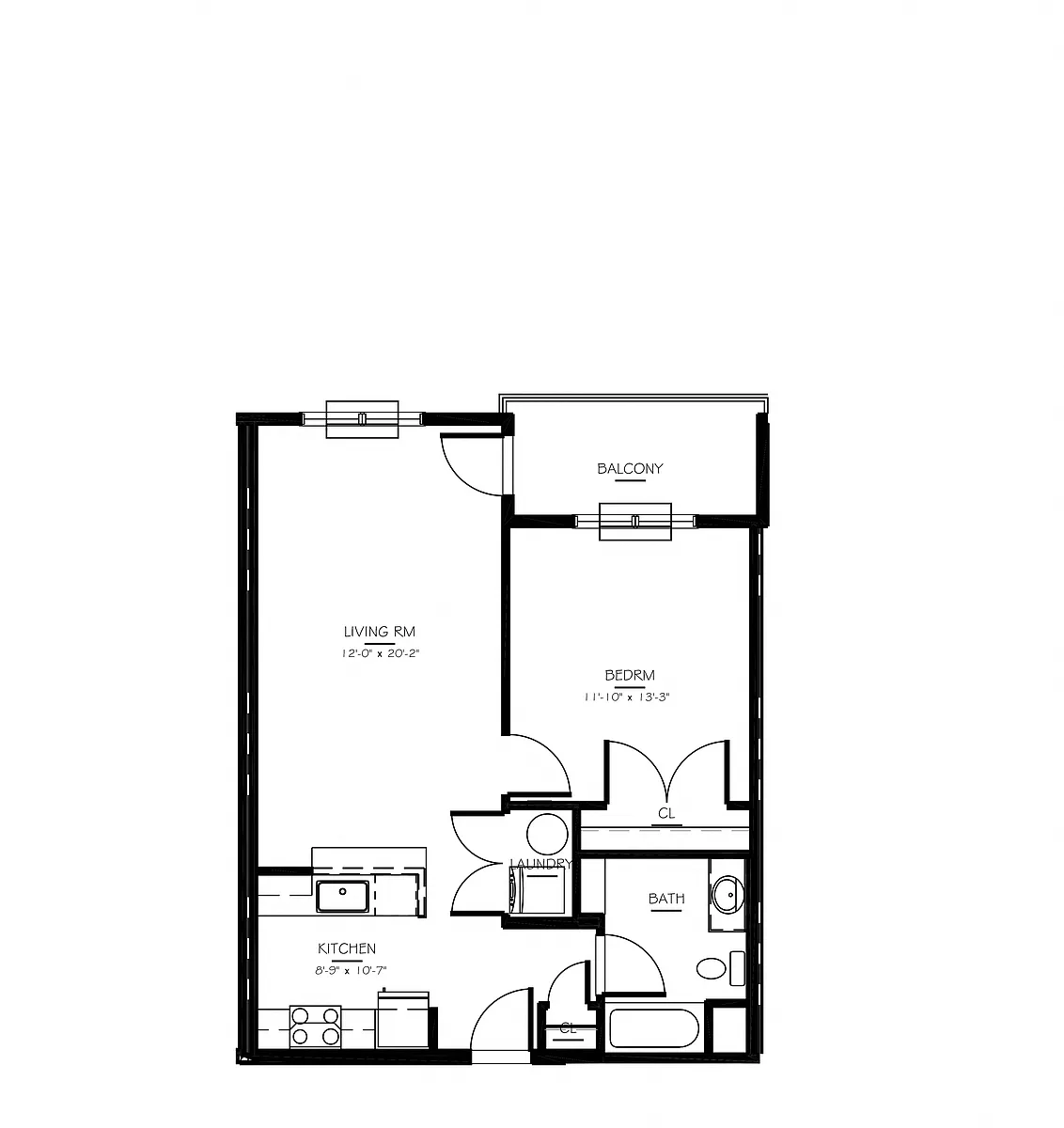 Floor plan 1 Bed/1 Bath-A-1 Phase IV