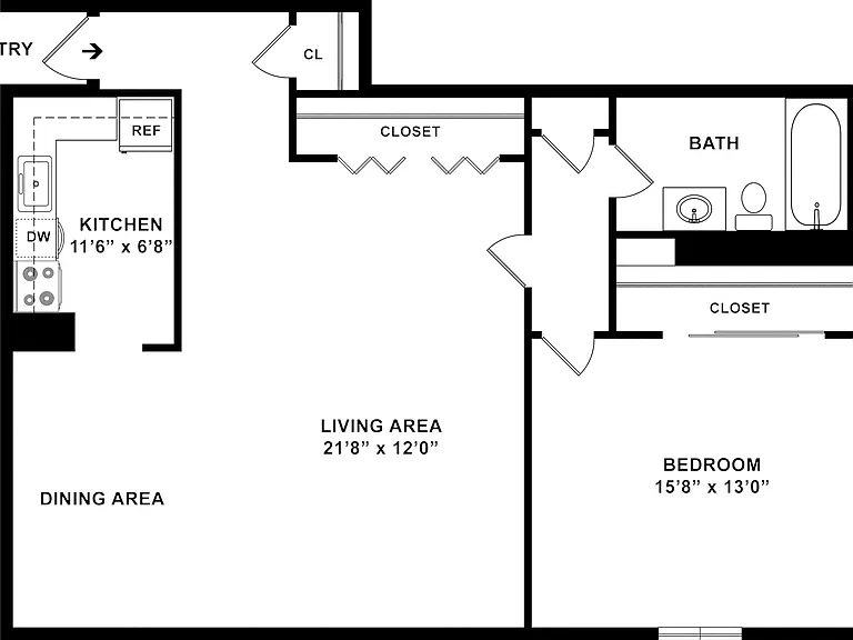 930 sq ft 1BR/1BA Plus Two Floorplan 930 sq ft 1BR/1BA Plus Two Floorplan