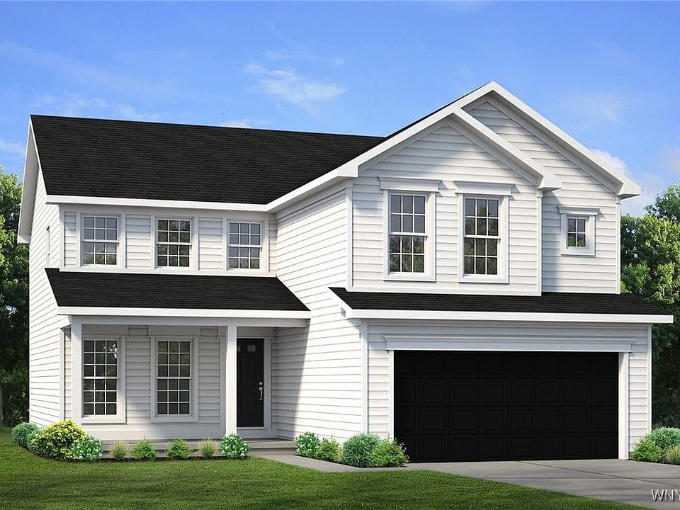 Exterior with white siding, black front and garage