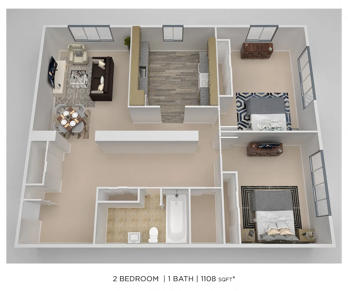 Floor plan Two Bedroom - 1,108 sqft