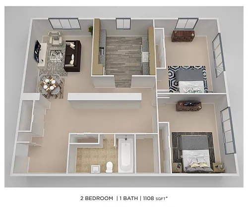 Floor plan Two Bedroom - 1,108 sqft