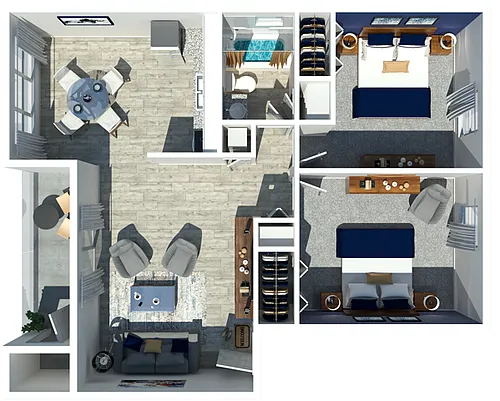 Floor plan Harrison 2 Bedroom 1 Bathroom