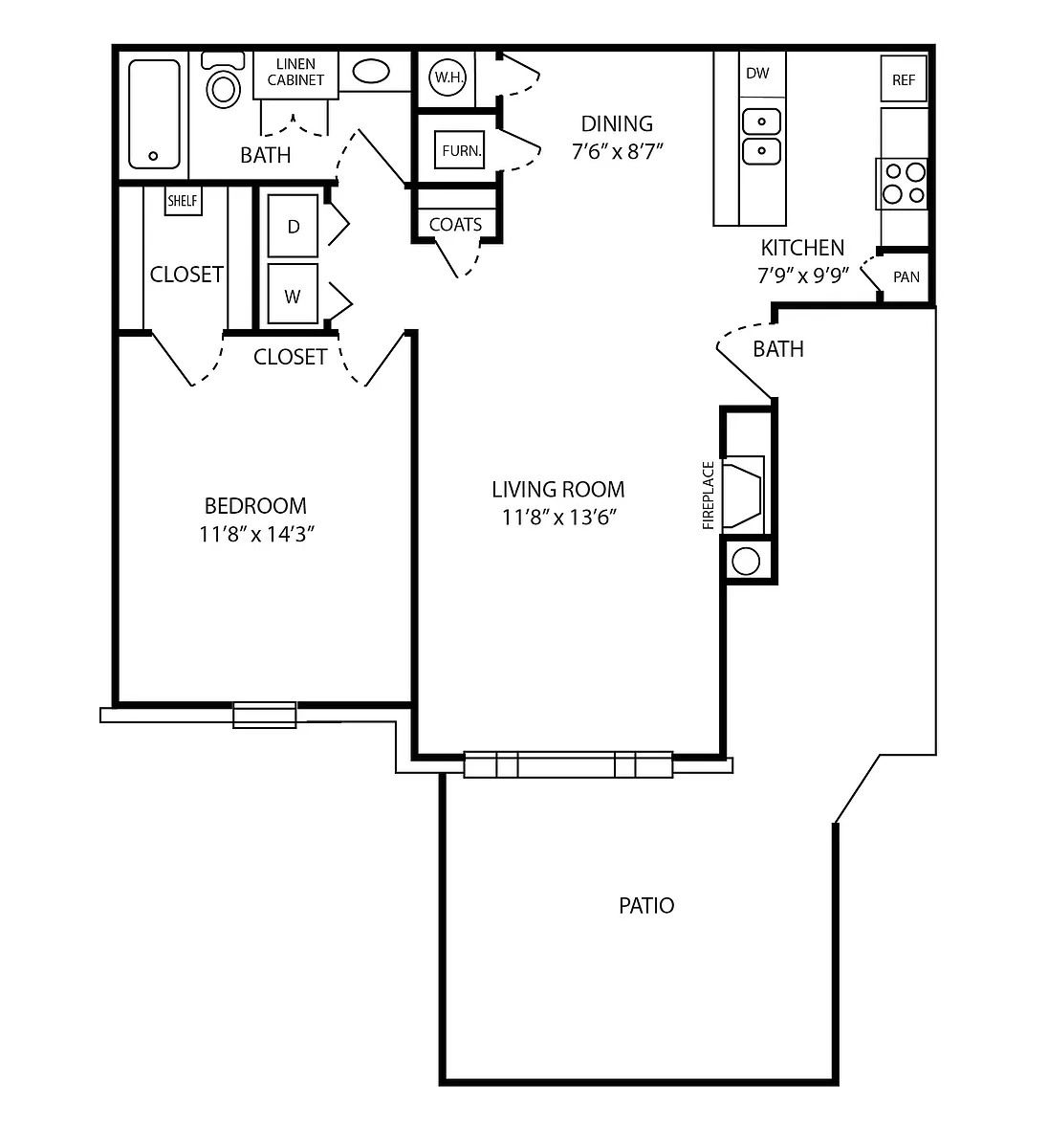 Floor plan 1 Bedroom, 1 Bathroom - Renovated