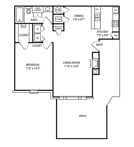 Floor plan 1 Bedroom, 1 Bathroom
