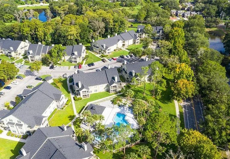 Arial view of pool, spa and complex