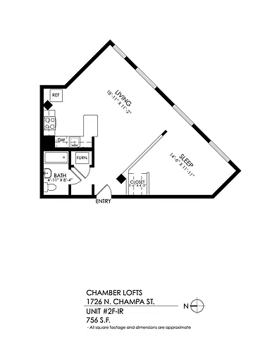 Floor plan IR 1 Bedroom, 1 Bath