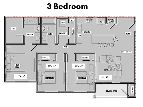 Floor plan Three Bedroom Apartment