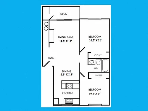 Floor plan Two Bedroom, One Bath