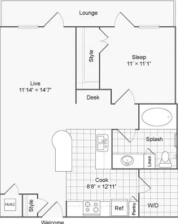 1 BR x 1 BA - D Floorplan 1 BR x 1 BA - D Floorplan