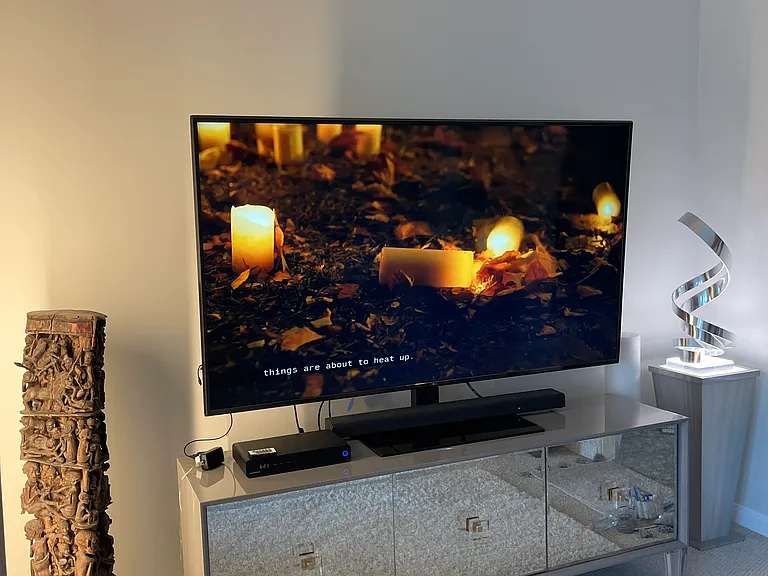 Primary bedroom 75" TV with Direct TV and all major streaming channels