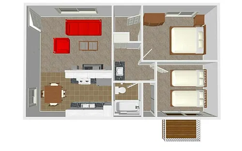 Floor plan 2 BD 1 BA