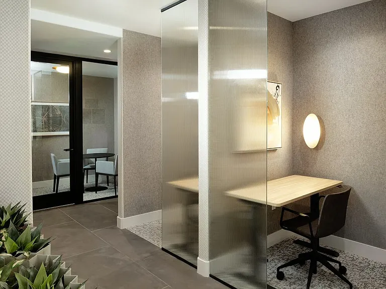 Resident lounge with private work pods