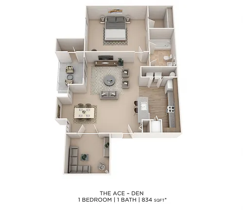 Floor plan One Bedroom w/ Den - 834 sqft