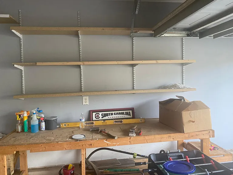 work bench with shelving