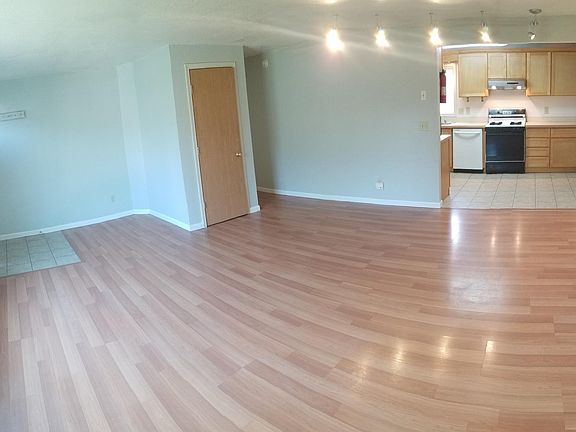 Living room: Open floor plan, coat closet, track lighting