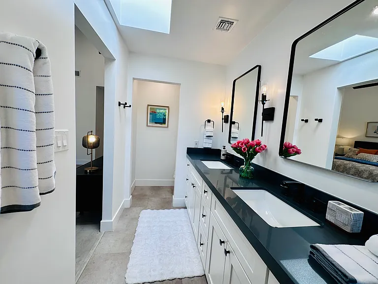 Master bathroom 
Dual sinks , Beautiful tiled custom shower
