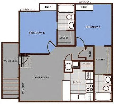 Floor plan Two Bedroom (Rent by Room)